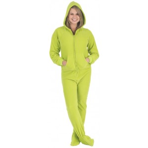 Schlafoverall (Fleece) LIME GREEN mit Kapuze